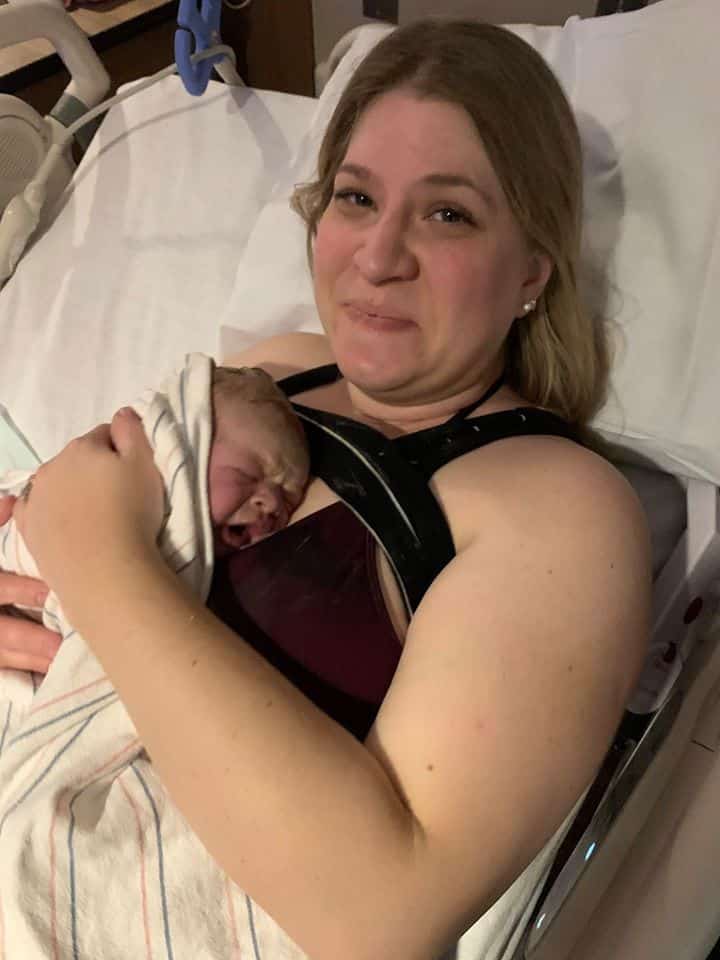 Hypno-mom Stephanie and newborn baby skin to skin