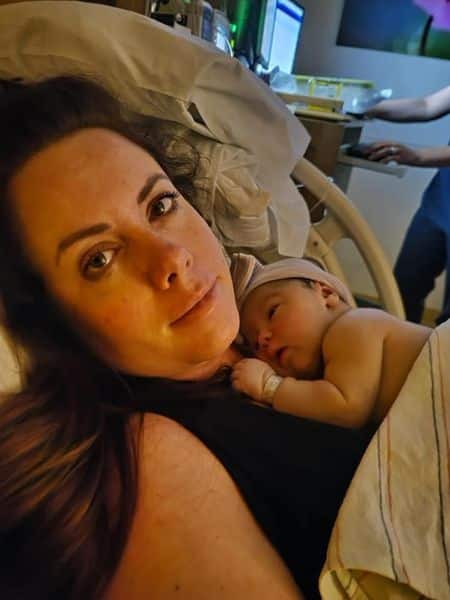 hypno-mom with newborn on her chest