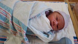 Swaddled newborn baby