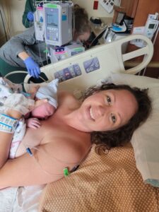 new parent skin to skin with newborn just after Positive, Easy Induction without Epidural
