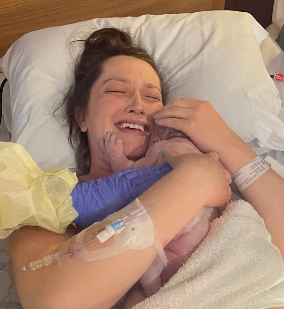 Hypno-mom holding newborn baby