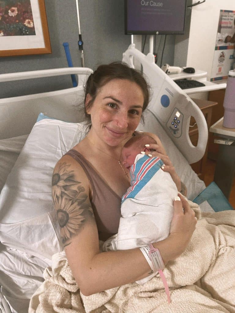 New parent with newborn after second Hypnobabies Birth